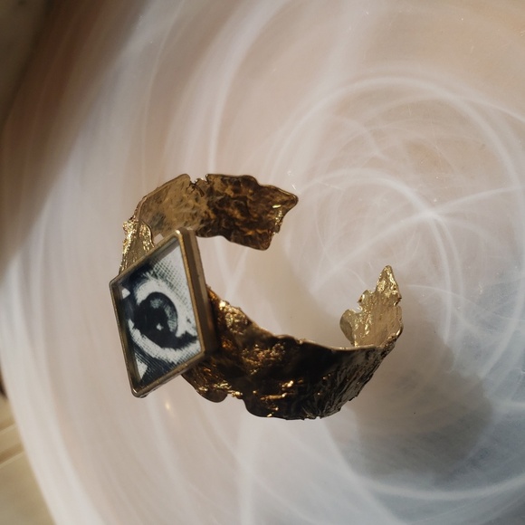 CUFF BRACELET FORNASETTI ART GOLD EVIL EYE PROTECTION - Picture 3 of 4